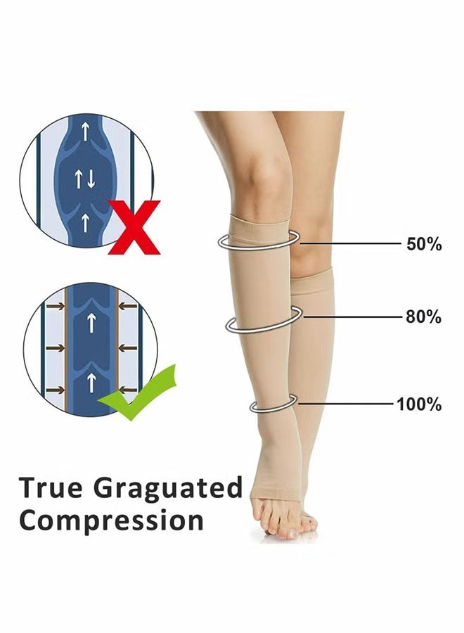 YJ Compression Socks, 20-30 mmHg Open Toe Women Skin-Colored Calf Support Mid-Calf Health Stretch Socks for Men and Women Shin Splints Varicose Vein Recovery XL - Image 2
